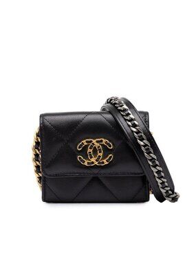 Chanel CC Logo Quilted Chanel 19 Crossbody Chain Wallet Shoulder Bag Black
